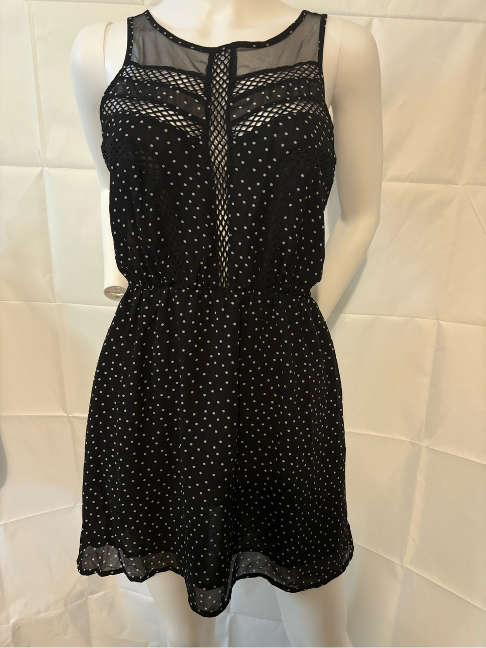 Forever 21 Black Polka Dot Mesh Yoke Mini Dress